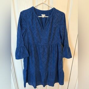 J. Jill Cobalt Blue Eyelet 3/4 Sleeve Dress